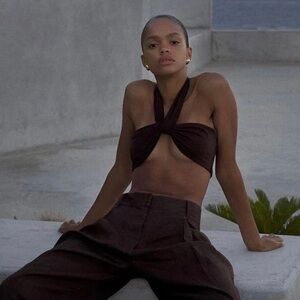 NWT AEXAE Wrap Tie Bikini Top in Brown